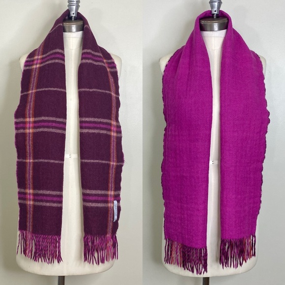 LANICIFIO CONFEZIONI SCARF BABY ALPACA REVERSIBLE PLAID/SOLID FRINGE PINK BROWN - Picture 3 of 13